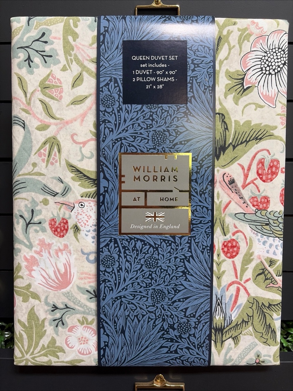 NWT William Morris at Home Queen Duvet Set Strawberry Thief Summer Pink
